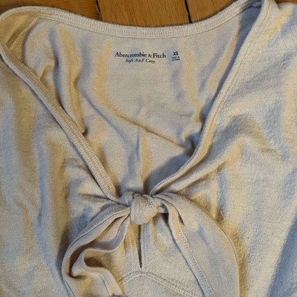 Abercrombie & Fitch Cozy Tie Front Bodysuit Long Sleeve in Cream; size XS - Picture 4 of 4